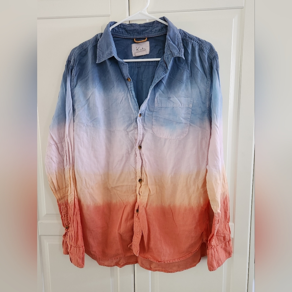 Koto 100% Cotton Boho Tie Dye Button Down Shirts Sunset Women's Size L